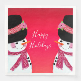 Rot und Rosa Schneemann Serviette