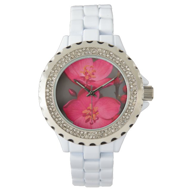 Rot und Rosa tropische Fidschi-Blume Armbanduhr (Vorderseite)