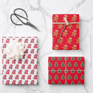 Rot und Rosa Weihnachtsmann Geschenkpapier Set