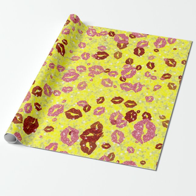 Rot und Rose küsse in gelbem Umhüllungspapier Geschenkpapier (Ungerollt)