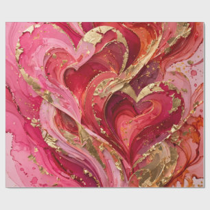 Rot- und Roségold-Herz-Wirbel-Geschenkpapier Geschenkpapier