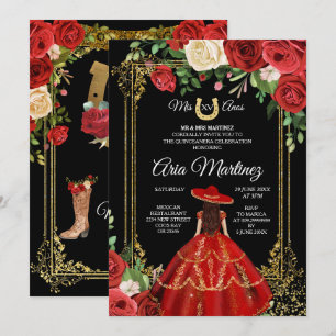 Rot und Rote Rosen - Prinzessin Quinceanera Einladung