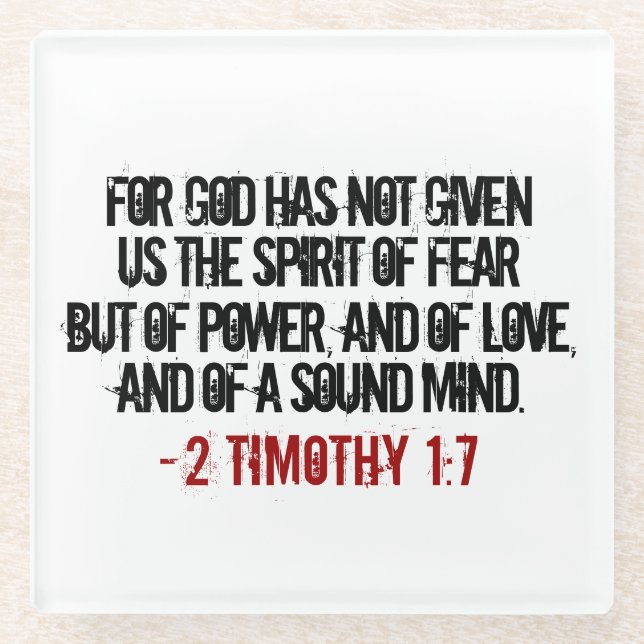 Rot und Schwarz 2 Timothy 1:7 Glasuntersetzer (Vorderseite)