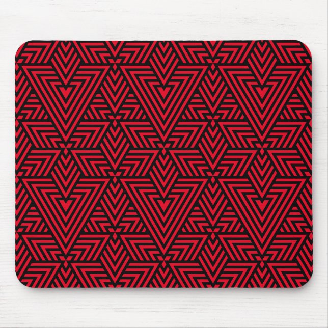 Rot und Schwarz Art Deco Dreieck Nahtloses Muster Mousepad (Vorne)