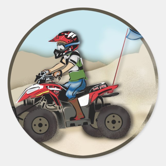 Rot und schwarz ATV Kid Runder Aufkleber (Vorderseite)