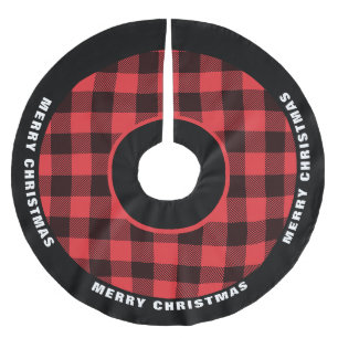 Rot und Schwarz Buffalo Kariert, frohe Weihnachten Polyester Weihnachtsbaumdecke