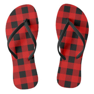 Rot und Schwarz Buffalo Kariert Holiday Gingham Flip Flops
