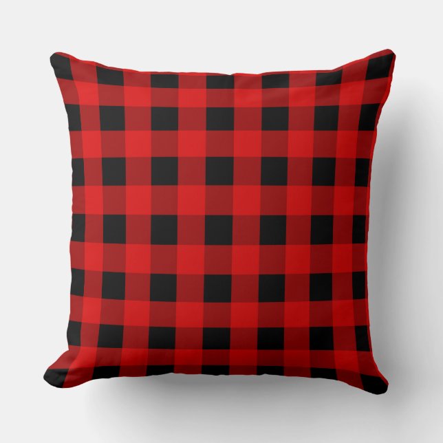 Rot und Schwarz Buffalo Kariert Holiday Gingham Kissen (Vorderseite)