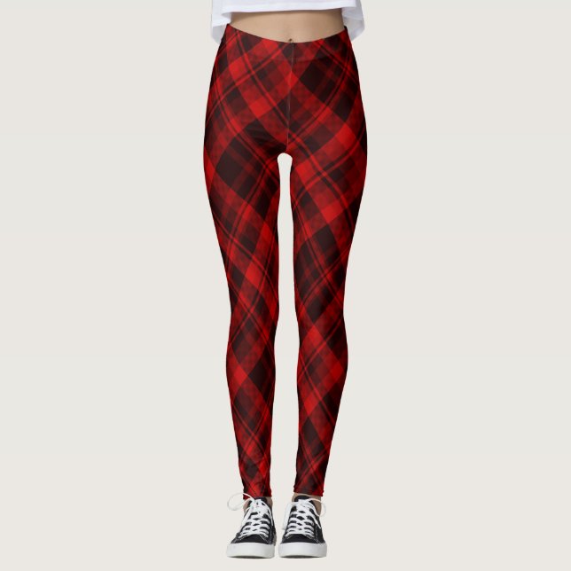 Rot und Schwarz Buffalo Kariert Leggings (Vorderseite)