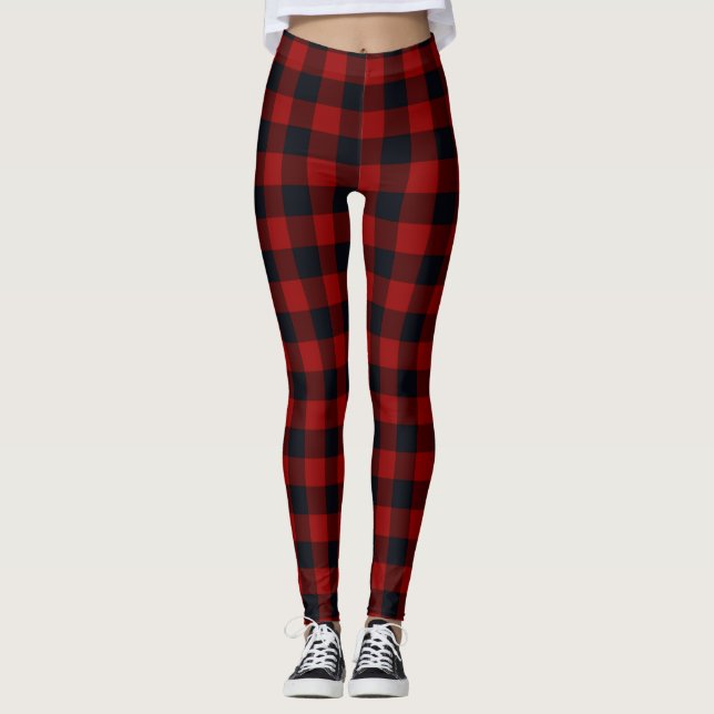 Rot und Schwarz Buffalo Kariert Leggings (Vorderseite)