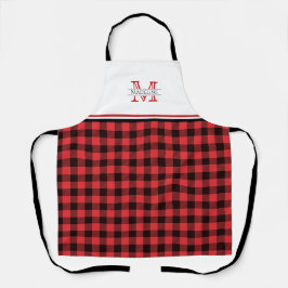 Rot und Schwarz Buffalo Kariert | Monogramm Schürze