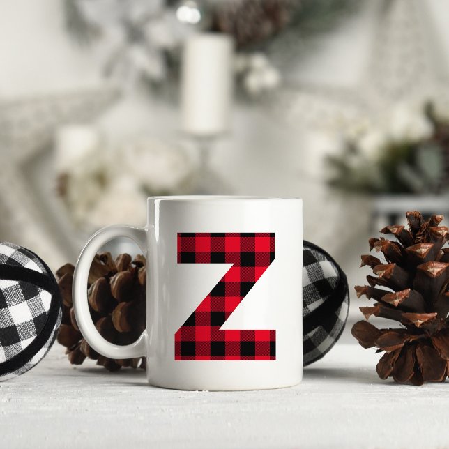 Rot und Schwarz Buffalo Karierter fettformatiger L Kaffeetasse (Letter Z Monogram Christmas Coffee Cup)