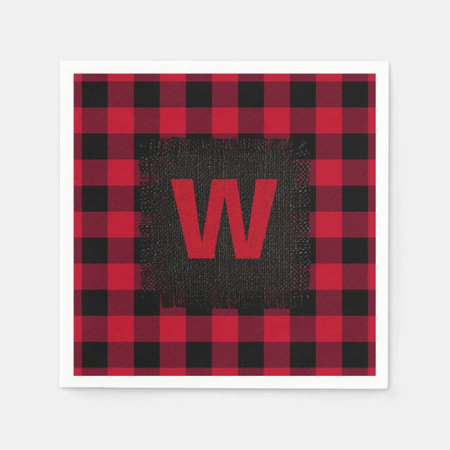 Rot und Schwarz Buffalo Karo Monogram Serviette (Vorderseite)