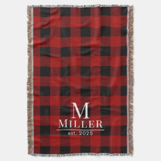 Rot und schwarz Buffalo Karo Monogram Woven Decke