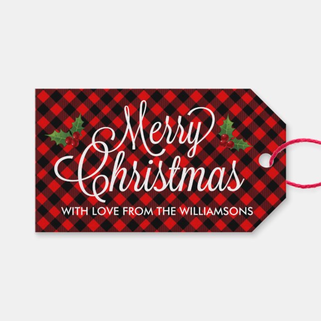 Rot und Schwarz Buffalo Karo Weihnachten Geschenkanhänger (Vorderseite (Horizontal))