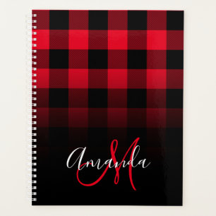 Rot und Schwarz Buffalo Plaid Ombre Monogramm Planer