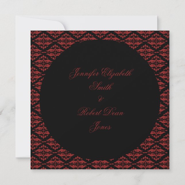 Rot und Schwarz Damask Gotische Hochzeitseinladung Einladung (Vorderseite)