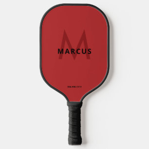 Rot und Schwarz Einfache moderne Monogramm Pickleball Schläger