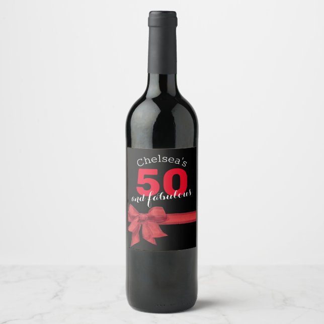 Rot und Schwarz Elegant 50 und prächtige Geburtsta Weinetikett (Vorderseite)