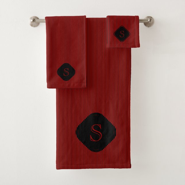 Rot und schwarz, feine Streifen, monogramm Badhandtuch Set (Insitu)