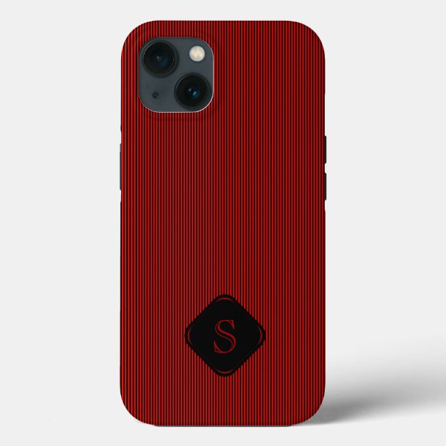 Rot und schwarz, feine Streifen, monogramm Case-Mate iPhone Hülle (Rückseite)