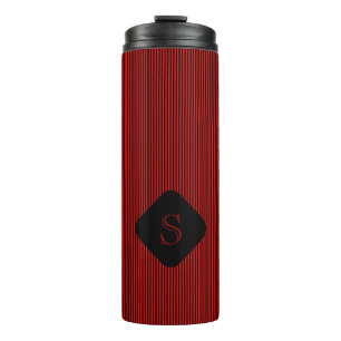Rot und schwarz, feine Streifen, monogramm Thermosbecher