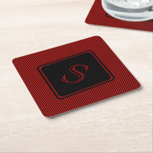 Rot und schwarz, feine Streifen, monogramm Untersetzer