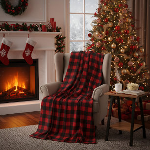 Rot und Schwarz gepunktete Buffalo Plaid Weihnacht Fleecedecke