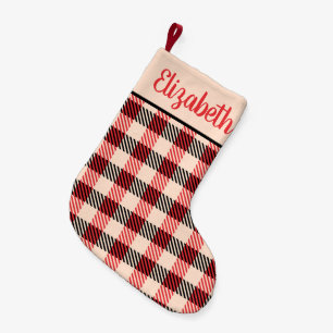 Rot und Schwarz gepunkteter Büffelkariert mit Name Kleiner Weihnachtsstrumpf