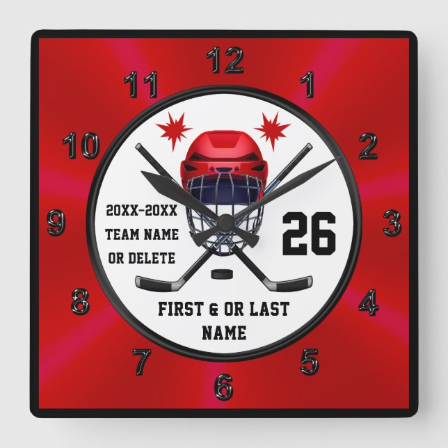 Rot und Schwarz, Hockey-Uhr, Hockey-Wall-Decke Quadratische Wanduhr (Vorderseite)