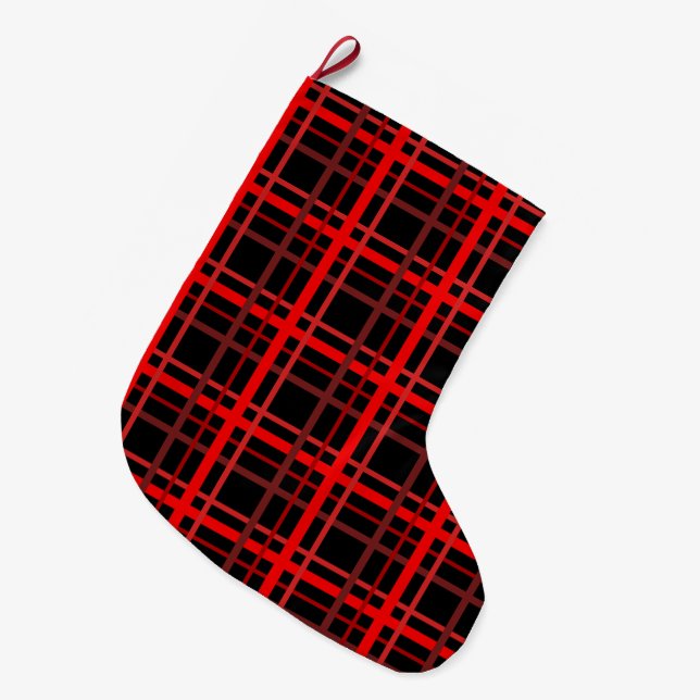 Rot und Schwarz Kariert Großer Weihnachtsstrumpf (Vorderansicht (hängend))
