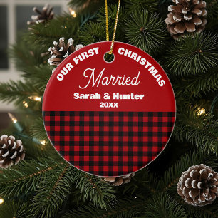 Rot und Schwarz Kariert Unser 1. Weihnachtsfest Ve Keramik Ornament