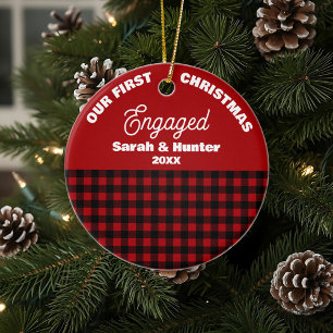 Rot und Schwarz Kariert Unser 1. Weihnachtsfest Ve Keramik Ornament
