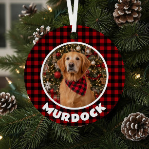 Rot und Schwarz Kariert Weihnachten Personalisiert Ornament Aus Metall