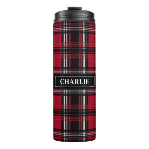 Rot und Schwarz kariertes Tartan-Muster und benutz Thermosbecher