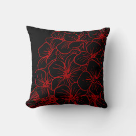 Rot und Schwarz Modernes Hydrangea Blumendesign Kissen