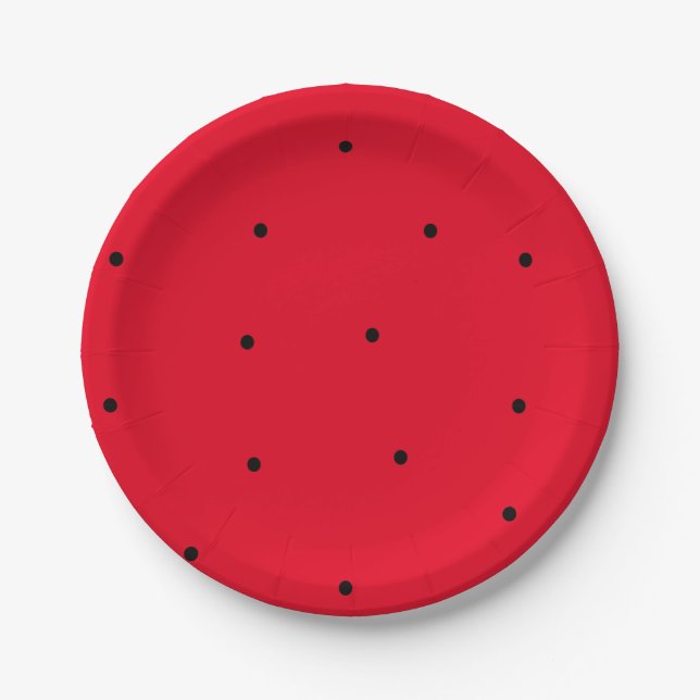 Rot und Schwarz Polka Dot Teller Party Dekoration (Vorderseite)