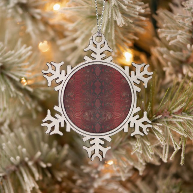 Rot und Schwarz-Python-Print Schneeflocken Zinn-Ornament (Baum)