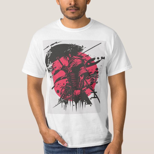 Rot und Schwarz Samurai T-Shirt (Vorderseite)