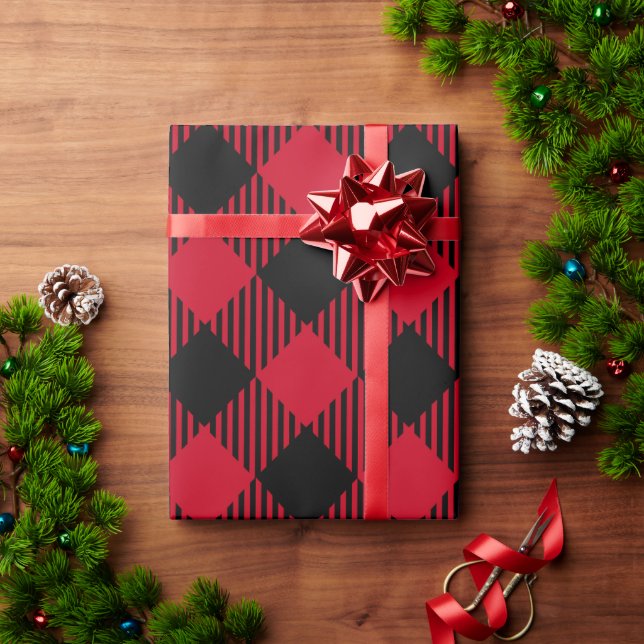 Rot und Schwarz Weihnachtsbüffel Kariert Geschenkpapier (Feiertagsgeschenk)
