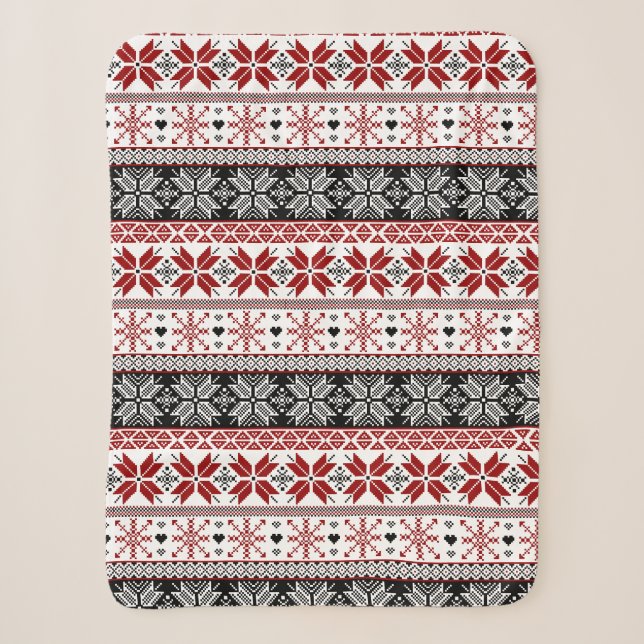 Rot und Schwarz Winter Messe Isle Pattern Sherpadecke (Vorderseite)