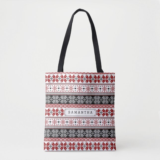 Rot und Schwarz Winter Messe Isle Pattern Tasche (Vorderseite)