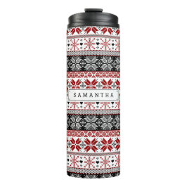 Rot und Schwarz Winter Messe Isle Pattern Thermosbecher
