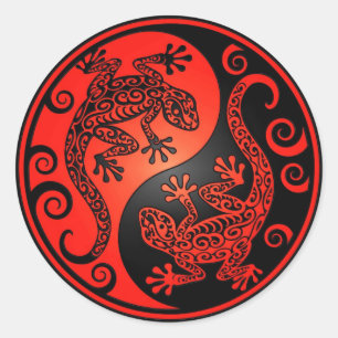 Rot und Schwarz Yin Yang Geckos Runder Aufkleber