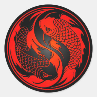 Rot und Schwarz Yin Yang Koi Fisch Runder Aufkleber