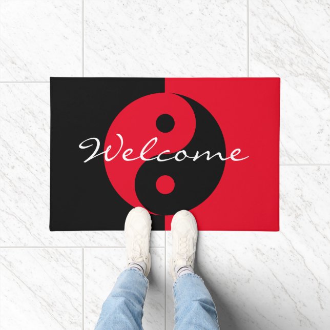 Rot und schwarz Yin Yang Logo willkommen vor der T Fußmatte (Indoor)