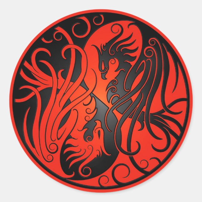 Rot und Schwarz Yin Yang Phoenix Runder Aufkleber (Vorderseite)