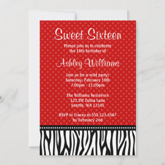 Rot und Schwarz Zebra Polka Dot Sweet 16 Einladung