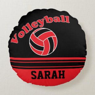 Rot und Schwarzer Volleyball Rundes Kissen