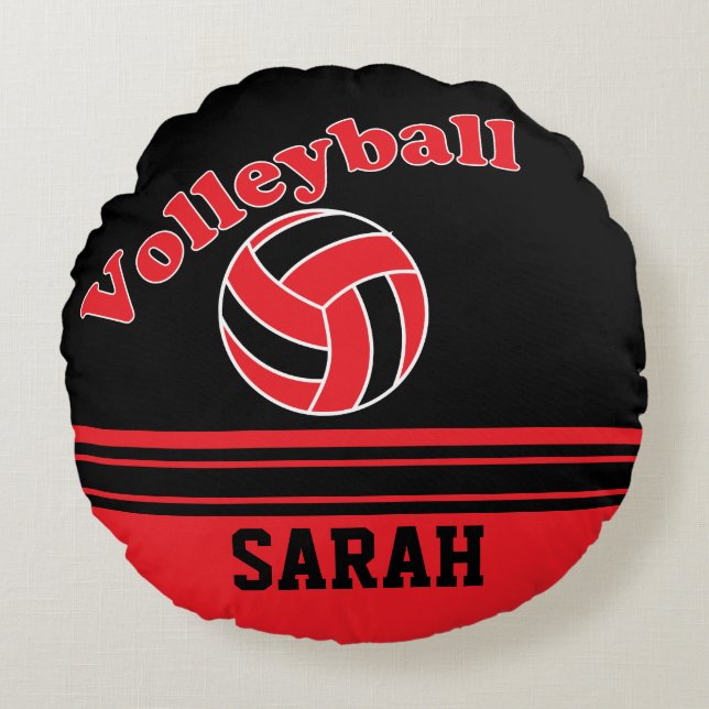 Rot und Schwarzer Volleyball Rundes Kissen (Vorderseite)